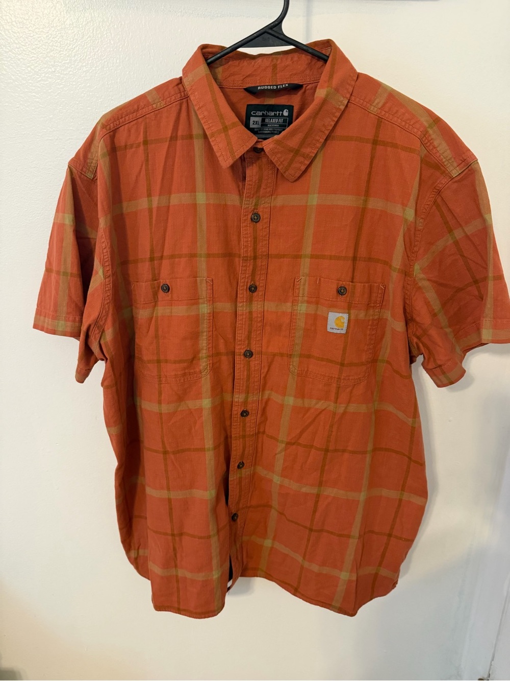 Carhartt Orange Plaid Short-Sleeve Button-Down Shirt
